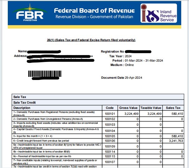 Sales Tax Return Mar 2024